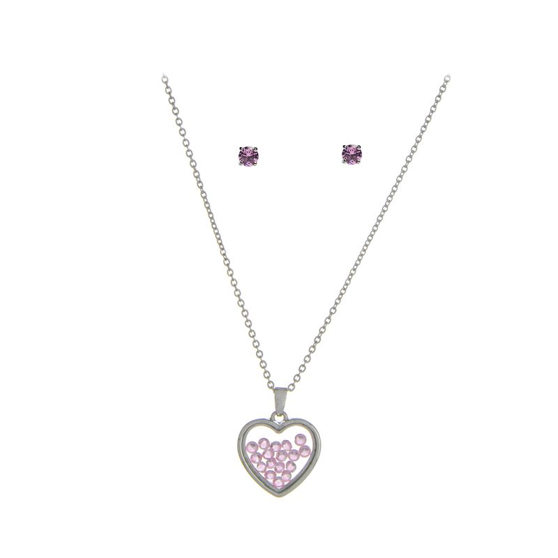 The Skyline Collection October Birthstone Pink Tourmaline Heart Jewelry Set